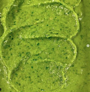 Cilantro-Mint-Chutney-Smashed-Pea-Edamame-Hummus-and-the-finishing-of-Red-Thai-Curry-Peanut-Soup 