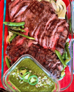 Flat-Iron-Steak-with-Spring-Greens-and-Chimichurri-Sauce 