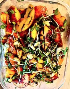 Grilled-Peaches-with-Sunflower-Micro-greens-Raw-Cashews-Basil-in-Lemony-Vinaigrette 