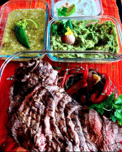 Lime-Ale-Marinated-Beef-Fajitas-with-Salsa-Verde-guacamole-seasoned-Sour-Cream 