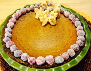 Old fashion Pumpkin Pie with Sugared Cranberries                                        