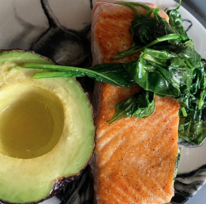 Seared-Wild-Salmon-with-Wilted-Spinach-and-seasoned-Avocado 