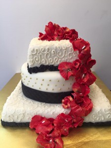 3 Tiered Sugar Flowers Vanilla Cake with Strawberry Filling                                                                 